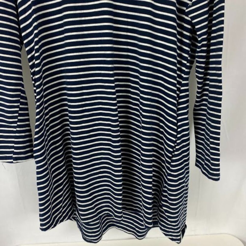 Umgee Preppy Striped Long Sleeve Suede Accent Knee Length T-Shirt Dress Sz Med. - Picture 7 of 16